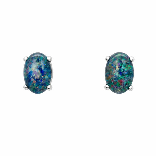 Triplet Opal Earrings in Stainless Steel - Multicolour - Australian Opal Cutters and Pearl Divers