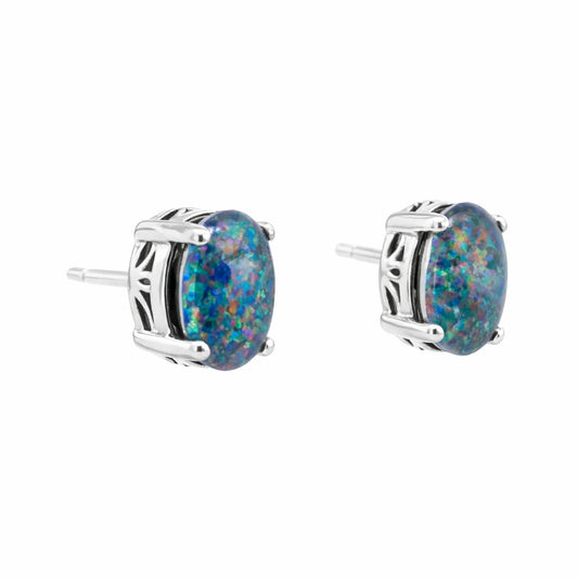 Triplet Opal Earrings in Stainless Steel - Multicolour - Australian Opal Cutters and Pearl Divers