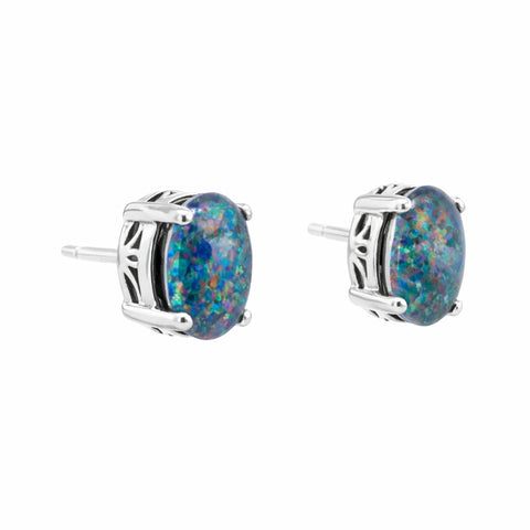 Triplet Opal Earrings in Stainless Steel - Multicolour - Australian Opal Cutters and Pearl Divers