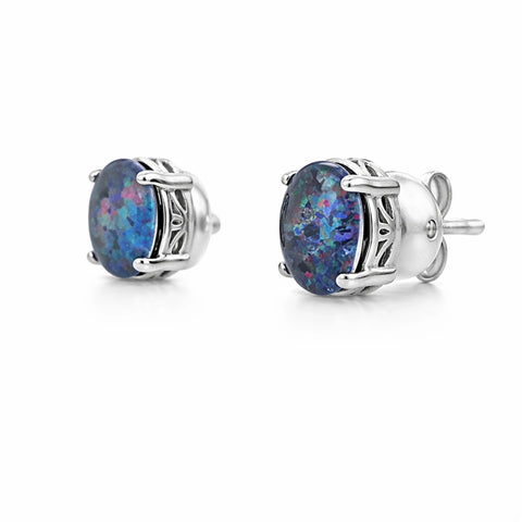 Triplet Opal Earrings in Stainless Steel - Multicolour - Australian Opal Cutters and Pearl Divers