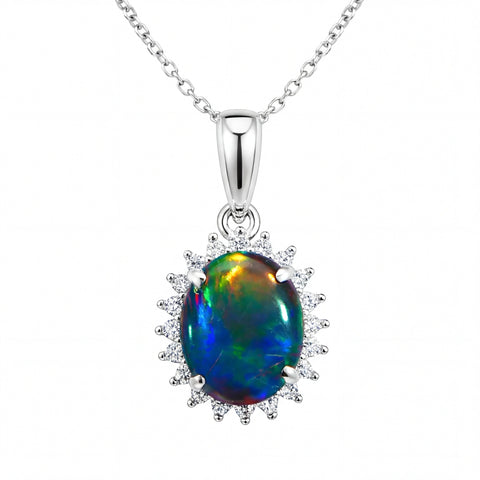 Triplet Opal Pendant in 925 Sterling Silver - Multicolour - Australian Opal Cutters and Pearl Divers