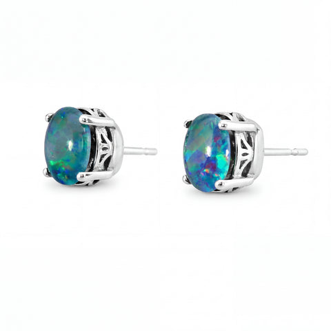 Triplet Opal Earrings in Stainless Steel - Green-Blue