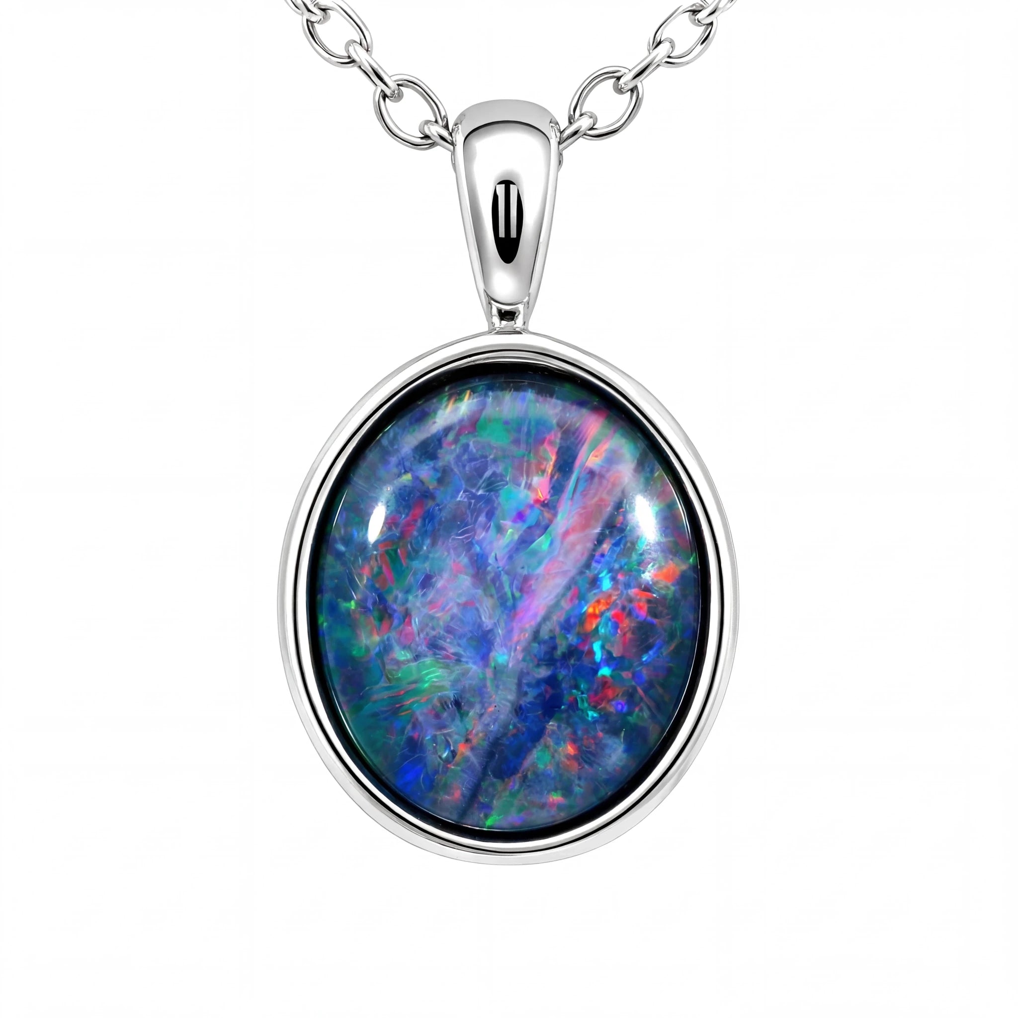 Triplet Opal Pendant in Stainless Steel - Multicolour - Australian Opal Cutters and Pearl Divers