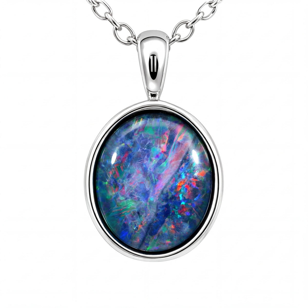 Triplet Opal Pendant in Stainless Steel - Multicolour