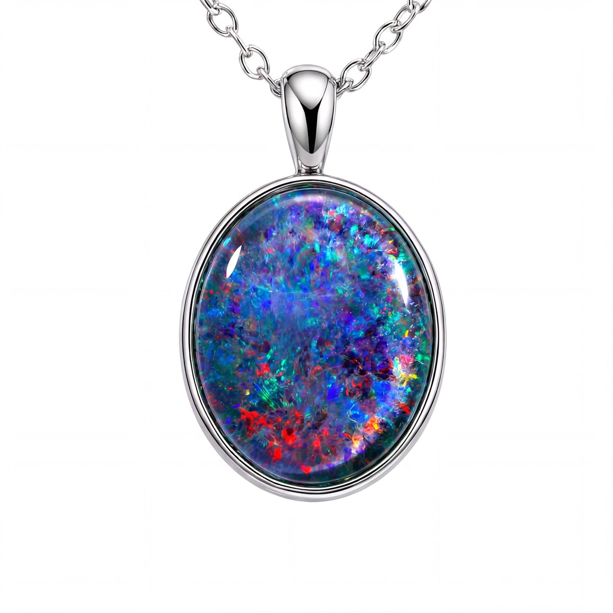 Triplet Opal Pendant in Stainless Steel - Multicolour - Australian Opal Cutters and Pearl Divers