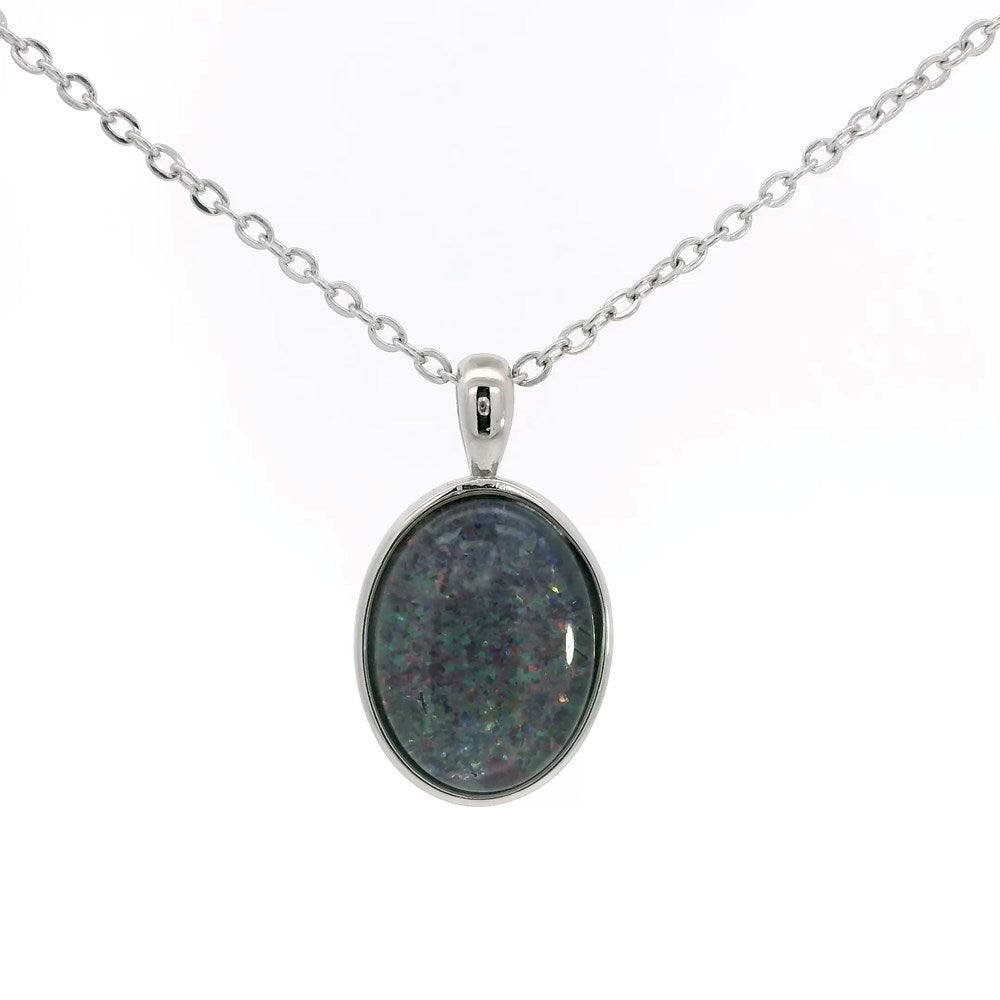 Australian Opal 16 x 12 mm Triplet Pendant Set in Stainless Steel (Multicolour)