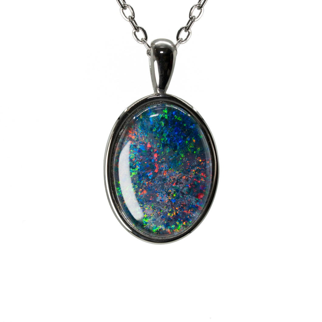 Australian Opal 16 x 12 mm Triplet Pendant Set in Stainless Steel (Multicolour)