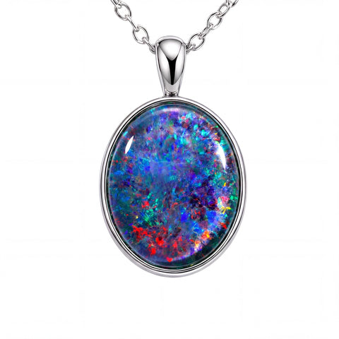 Triplet Opal Pendant in Stainless Steel - Multicolour - Australian Opal Cutters and Pearl Divers