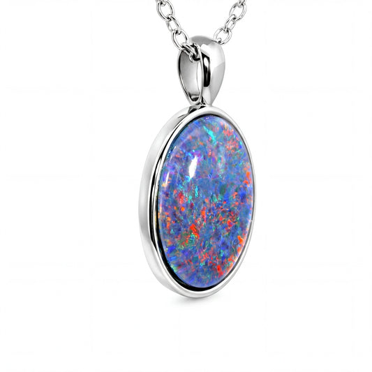Triplet Opal Pendant in Stainless Steel - Multicolour - Australian Opal Cutters and Pearl Divers