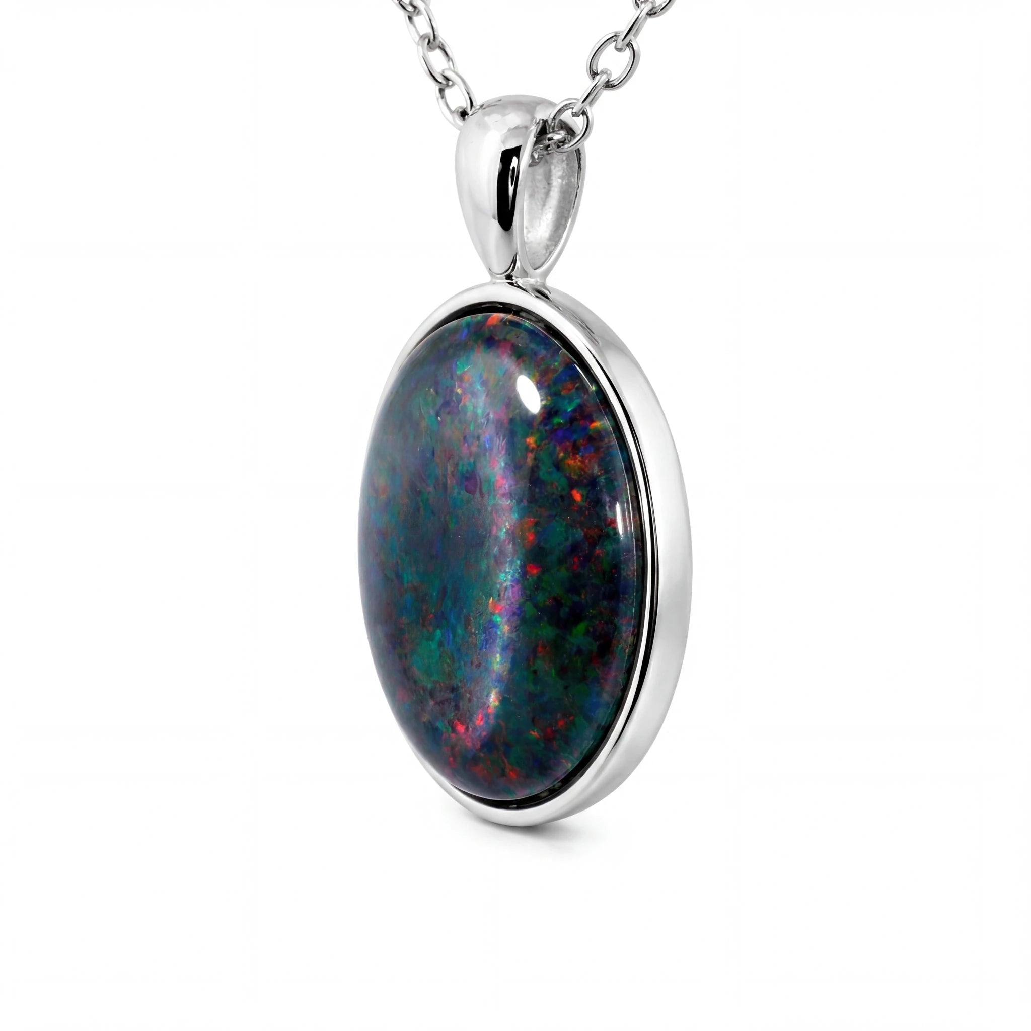Triplet Opal Pendant in Stainless Steel - Multicolour - Australian Opal Cutters and Pearl Divers