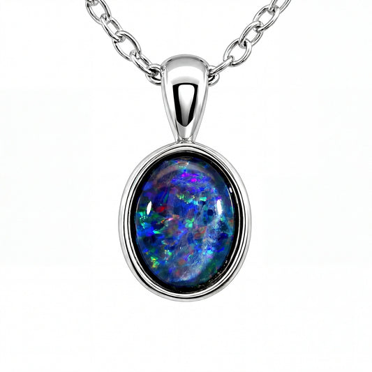 Triplet Opal Pendant in Stainless Steel - Multicolour - Australian Opal Cutters and Pearl Divers