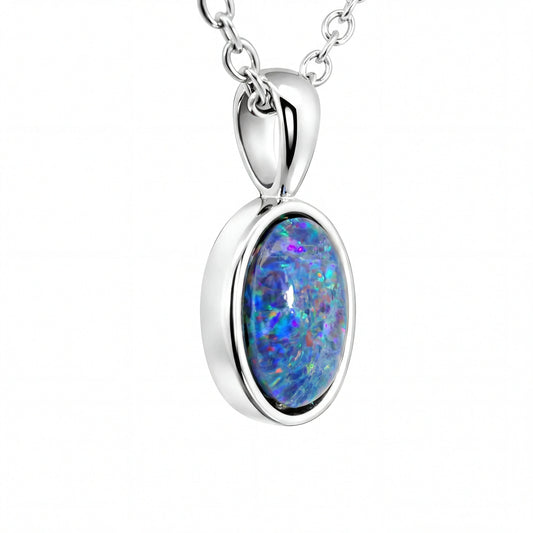 Triplet Opal Pendant in Stainless Steel - Multicolour - Australian Opal Cutters and Pearl Divers