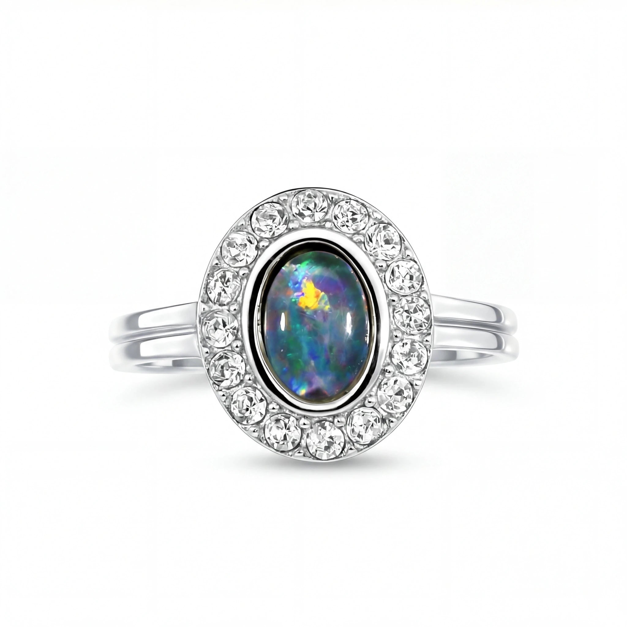Triplet Opal Ring in Stainless Steel - Multicolour - Australian Opal Cutters and Pearl Divers