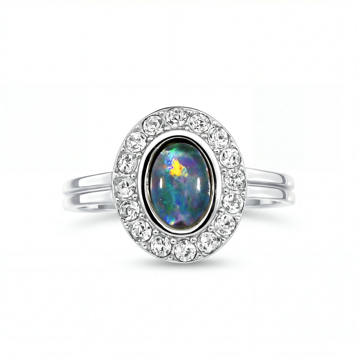 Triplet Opal Ring in Stainless Steel - Multicolour