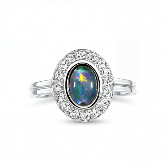 Triplet Opal Ring in Stainless Steel - Multicolour