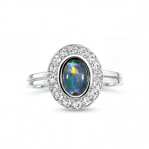 Triplet Opal Ring in Stainless Steel - Multicolour