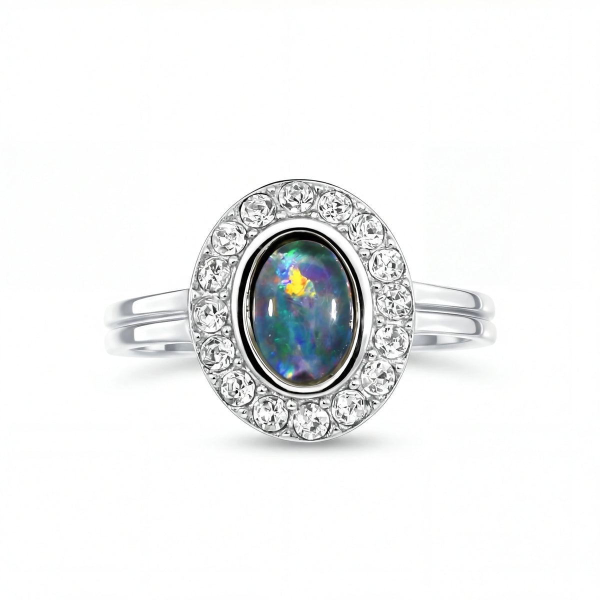 Triplet Opal Ring in Stainless Steel - Multicolour - Australian Opal Cutters and Pearl Divers
