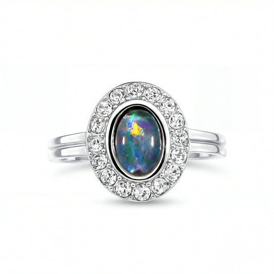 Triplet Opal Ring in Stainless Steel - Multicolour - Australian Opal Cutters and Pearl Divers