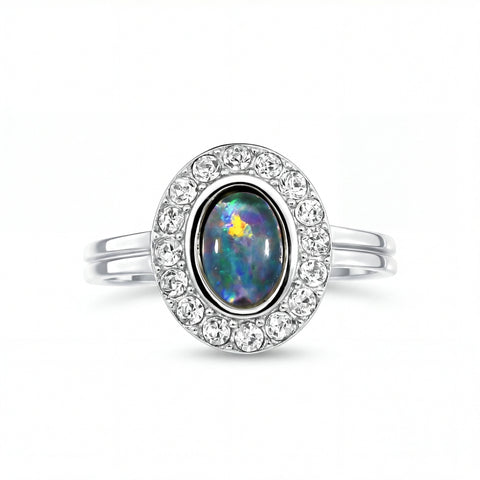 Triplet Opal Ring in Stainless Steel - Multicolour - Australian Opal Cutters and Pearl Divers