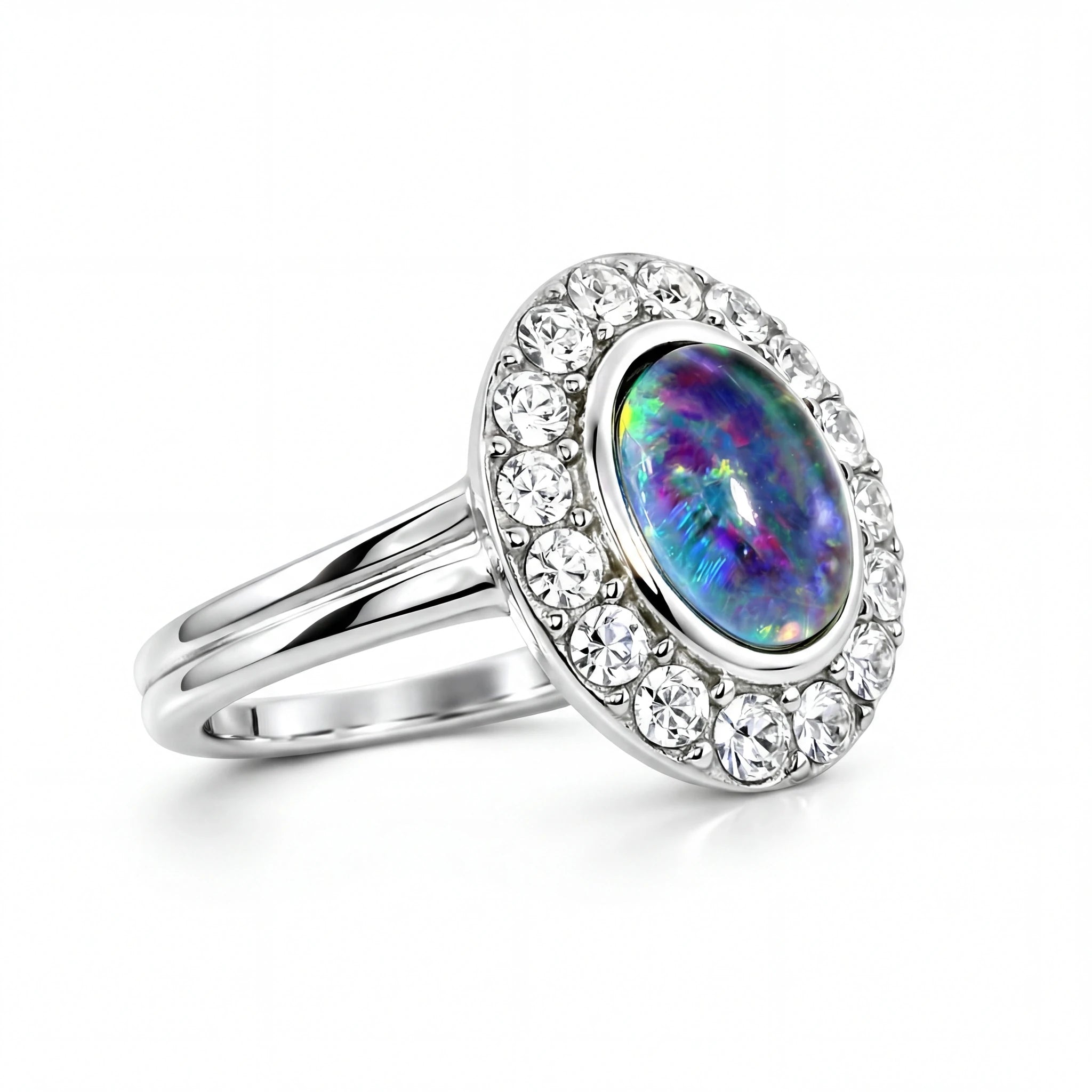 Triplet Opal Ring in Stainless Steel - Multicolour - Australian Opal Cutters and Pearl Divers