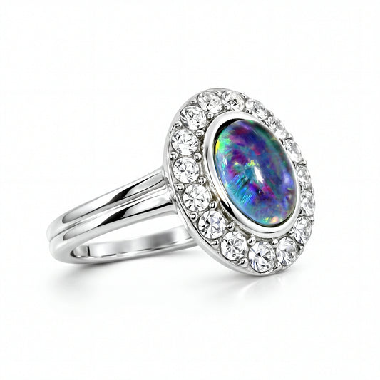 Triplet Opal Ring in Stainless Steel - Multicolour