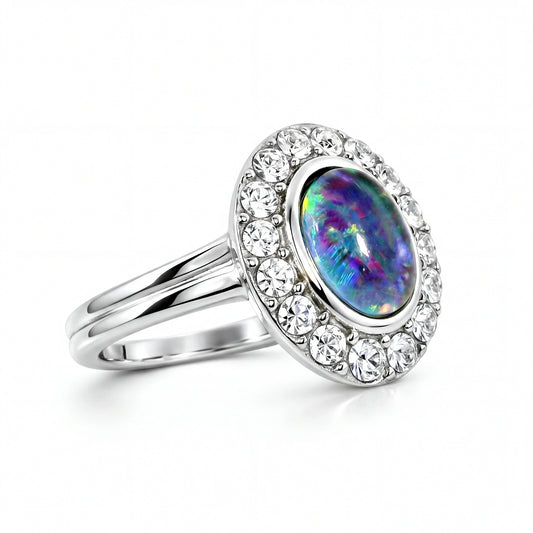 Triplet Opal Ring in Stainless Steel - Multicolour - Australian Opal Cutters and Pearl Divers