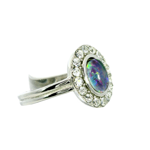 Triplet Opal Ring in Stainless Steel - Multicolour