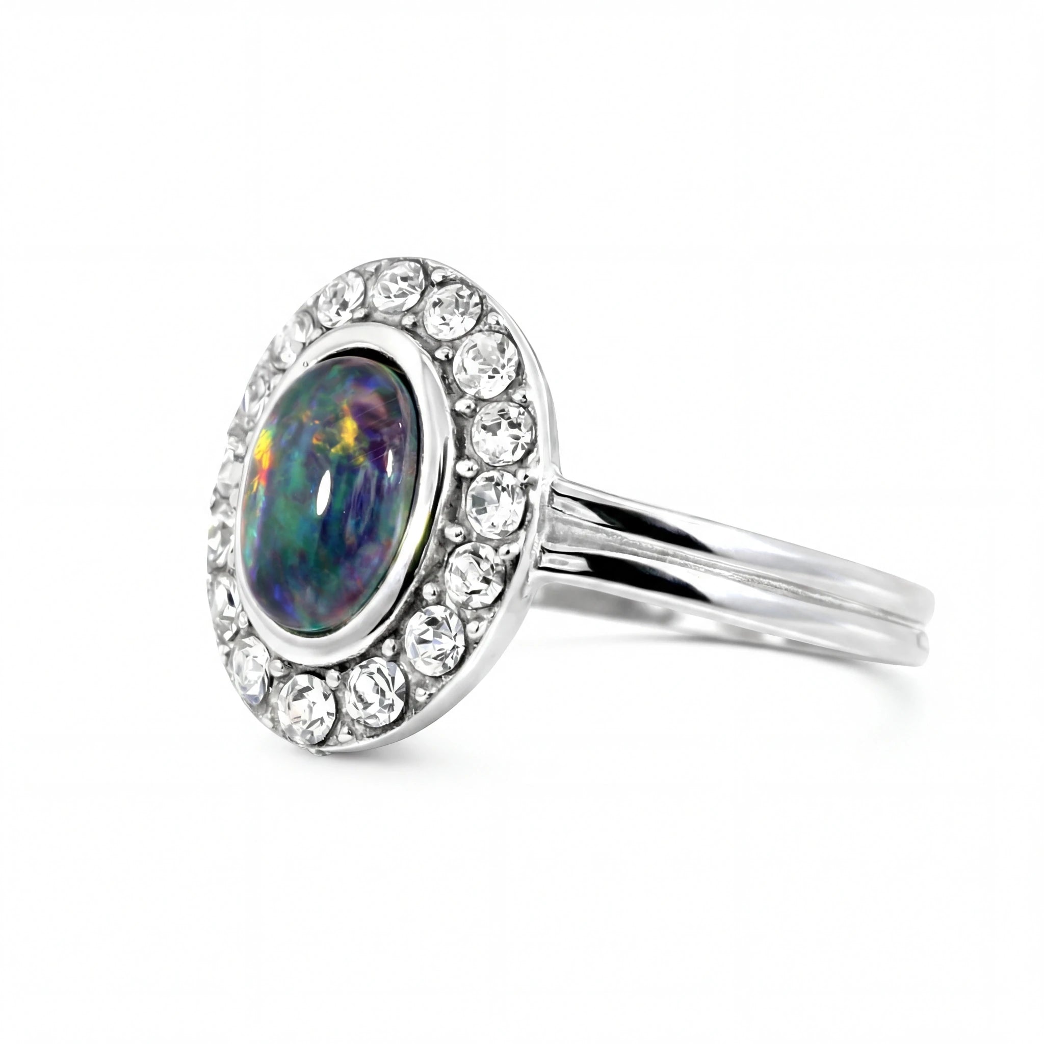 Triplet Opal Ring in Stainless Steel - Multicolour - Australian Opal Cutters and Pearl Divers