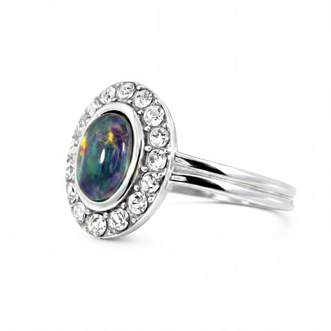 Triplet Opal Ring in Stainless Steel - Multicolour