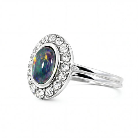 Triplet Opal Ring in Stainless Steel - Multicolour - Australian Opal Cutters and Pearl Divers