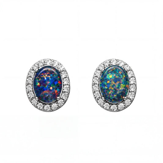 Triplet Opal Earrings in Stainless Steel - Multicolour - Australian Opal Cutters and Pearl Divers