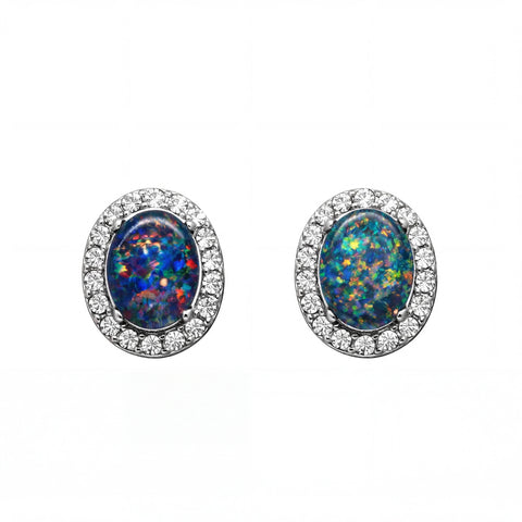 Triplet Opal Earrings in Stainless Steel - Multicolour - Australian Opal Cutters and Pearl Divers