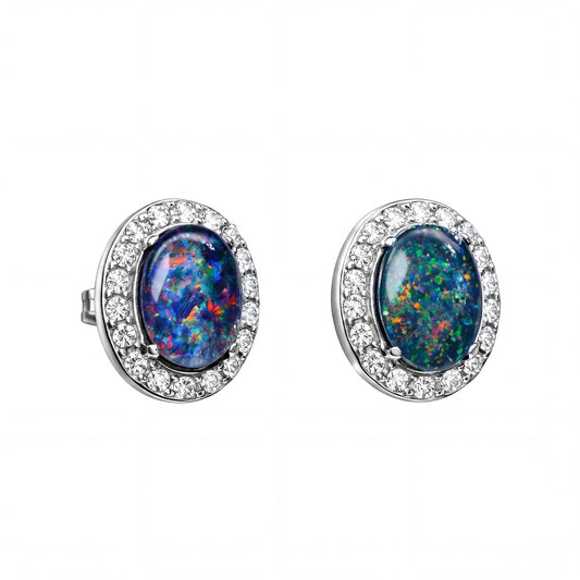 Triplet Opal Earrings in Stainless Steel - Multicolour - Australian Opal Cutters and Pearl Divers