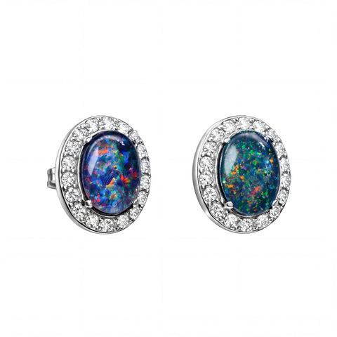 Triplet Opal Earrings in Stainless Steel - Multicolour - Australian Opal Cutters and Pearl Divers
