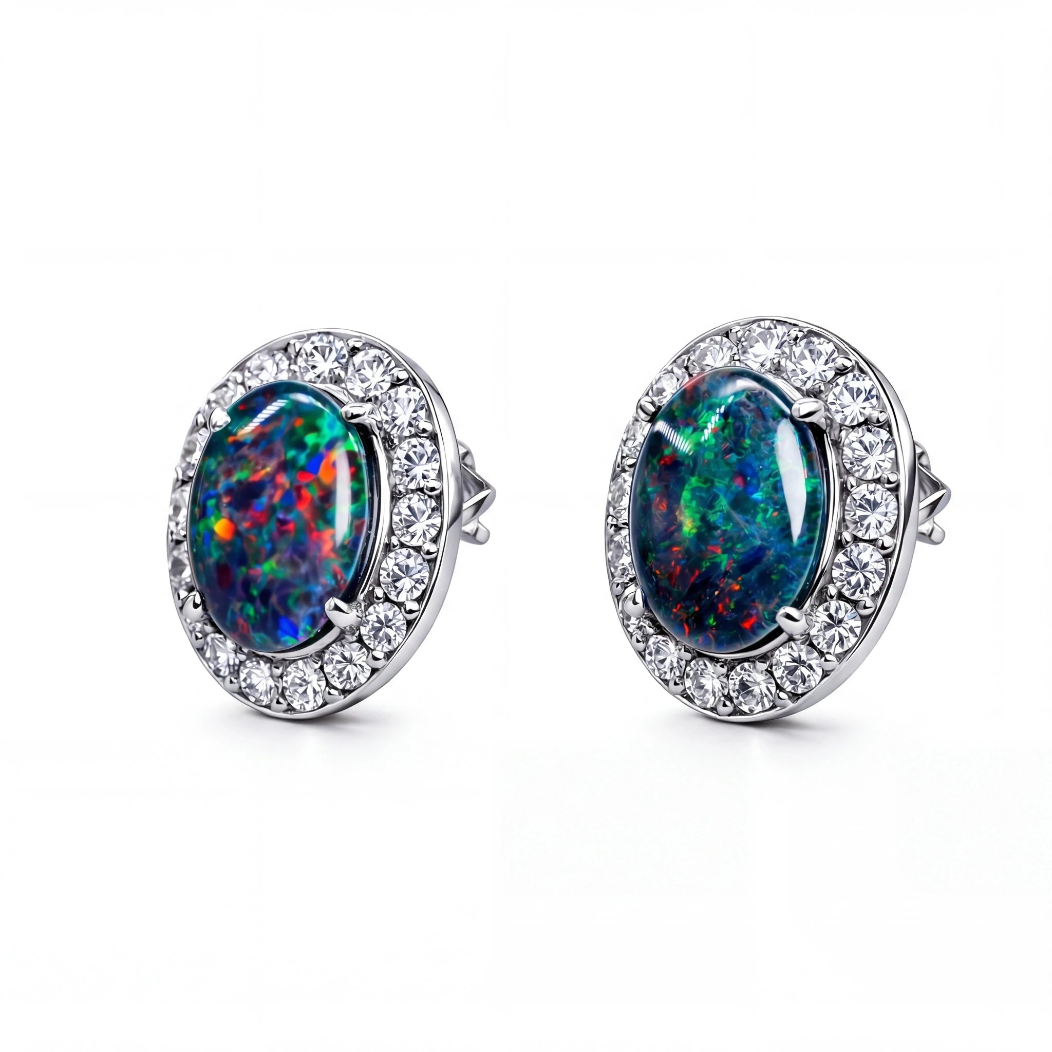 Triplet Opal Earrings in Stainless Steel - Multicolour - Australian Opal Cutters and Pearl Divers