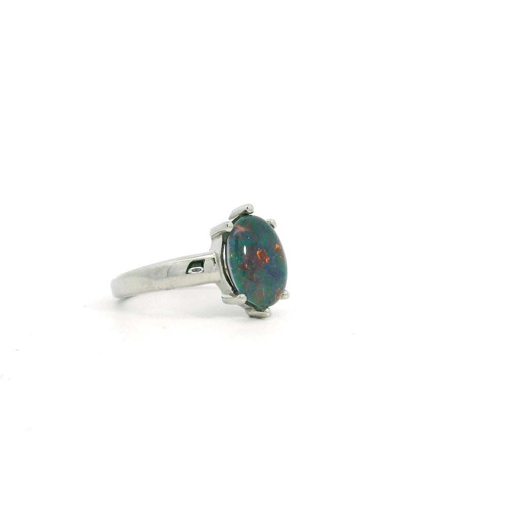 Australian Opal 10 x 8 mm Triplet Ring Set in Stainless Steel (Multicolour)