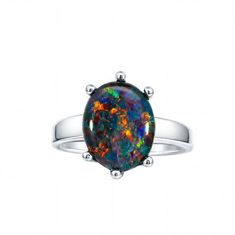 Triplet Opal Ring in Stainless Steel - Multicolour - Australian Opal Cutters and Pearl Divers