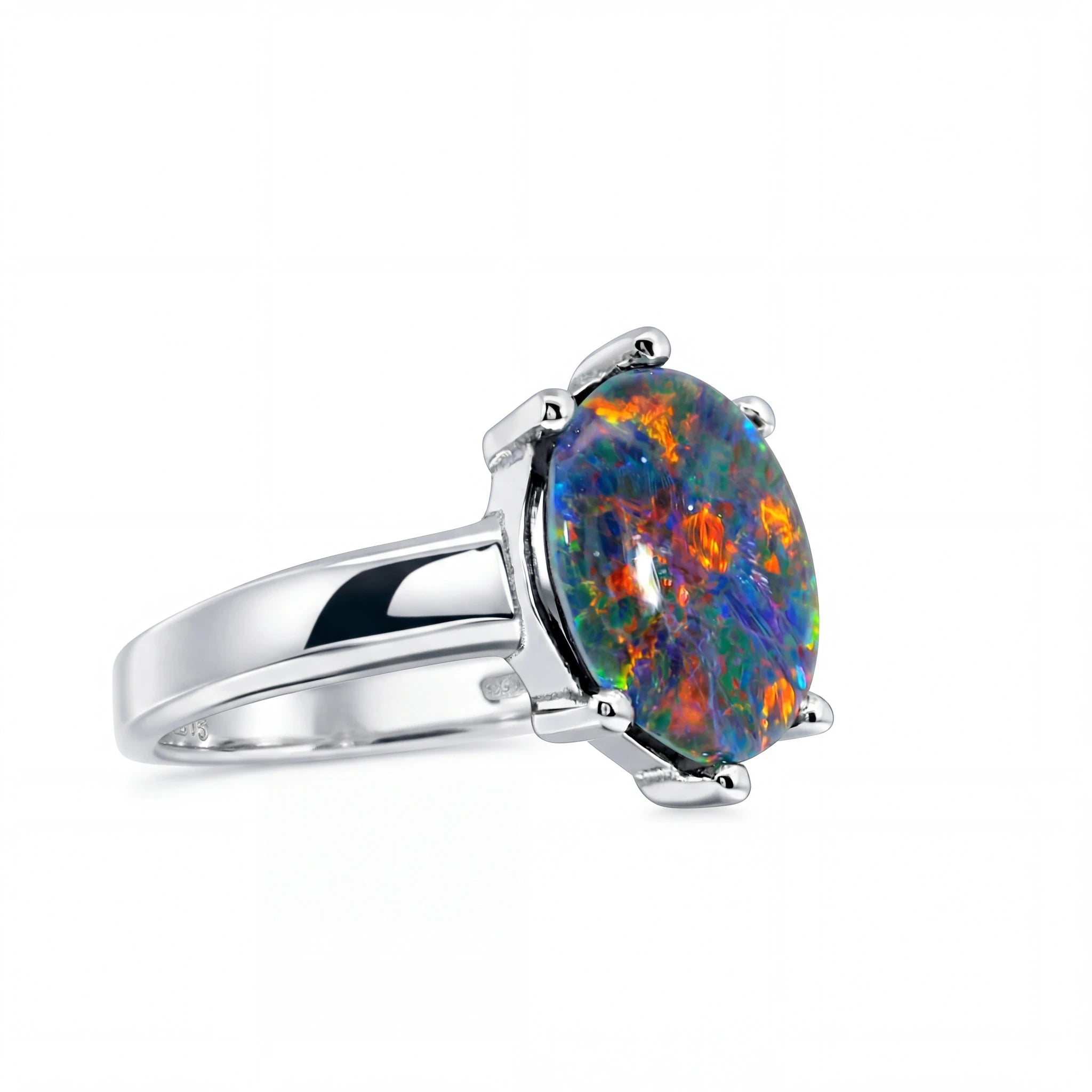 Triplet Opal Ring in Stainless Steel - Multicolour - Australian Opal Cutters and Pearl Divers