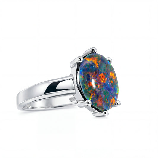 Triplet Opal Ring in Stainless Steel - Multicolour