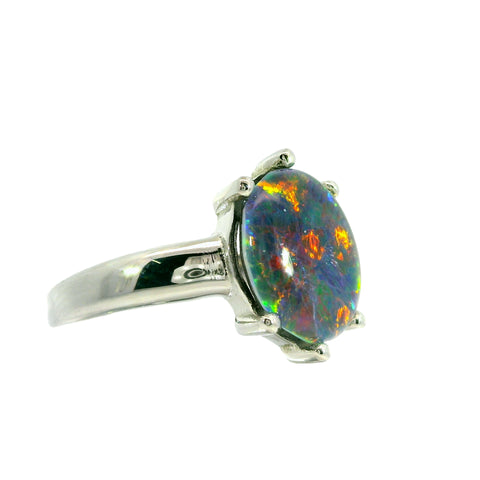 Triplet Opal Ring in Stainless Steel - Multicolour
