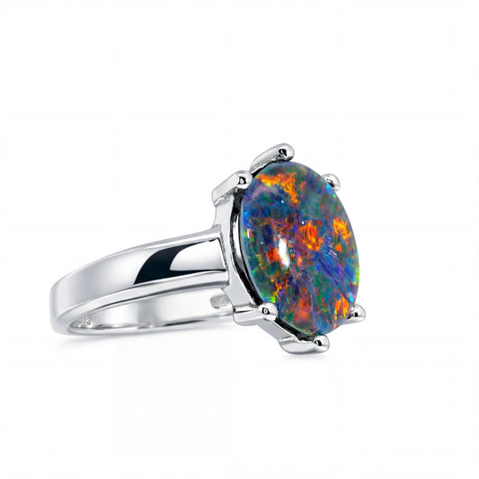 Triplet Opal Ring in Stainless Steel - Multicolour - Australian Opal Cutters and Pearl Divers