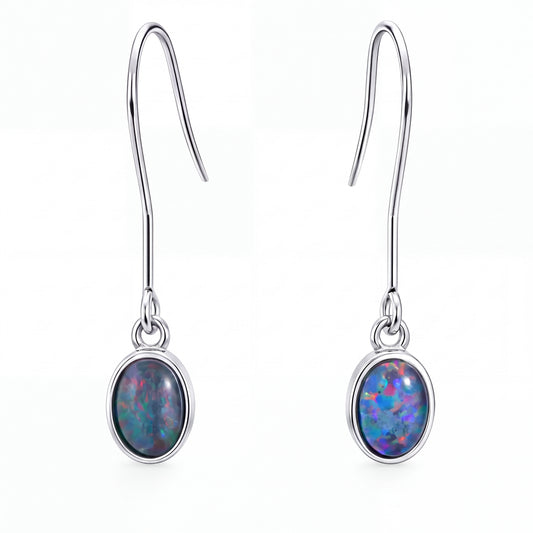 Triplet Opal Earrings in Stainless Steel - Multicolour - Australian Opal Cutters and Pearl Divers