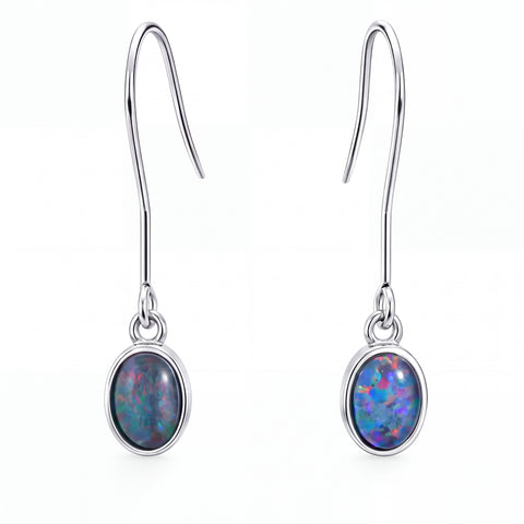 Triplet Opal Earrings in Stainless Steel - Multicolour - Australian Opal Cutters and Pearl Divers