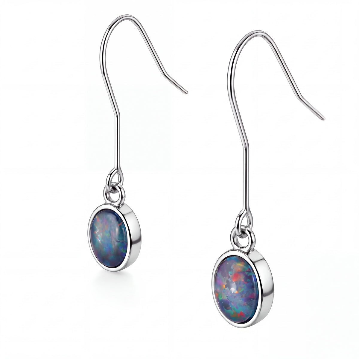 Triplet Opal Earrings in Stainless Steel - Multicolour - Australian Opal Cutters and Pearl Divers