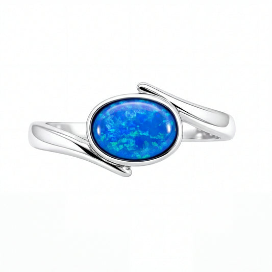 Dark Opal Ring in Stainless Steel - Green-Blue
