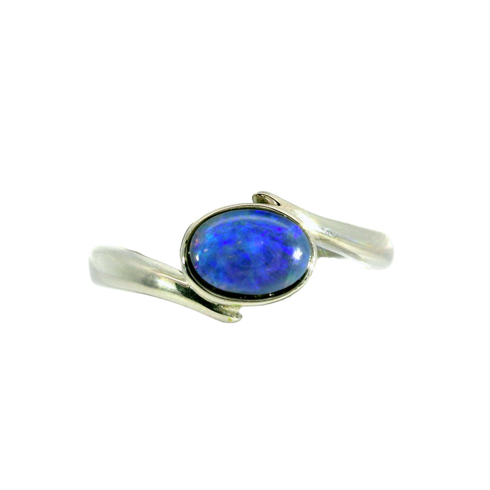 Black Opal Ring in Stainless Steel - Green-Blue