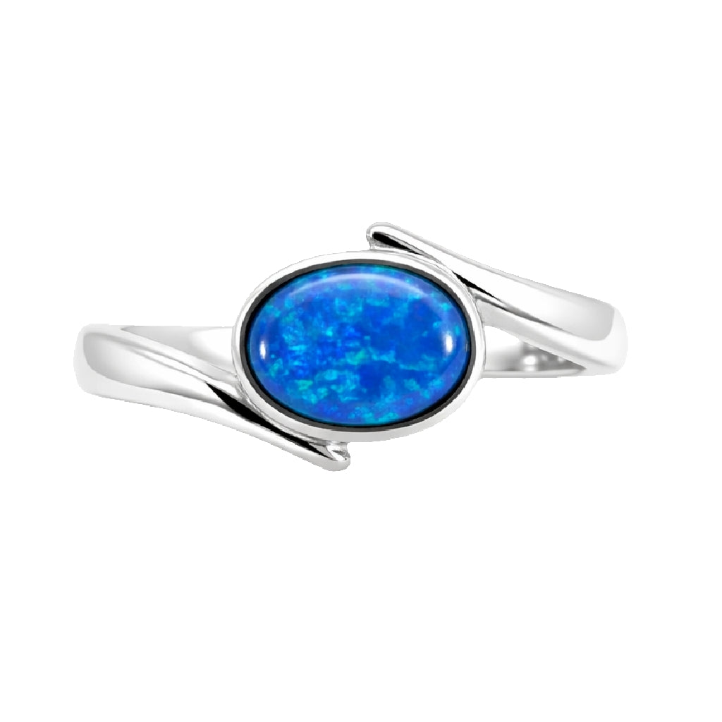 Dark Opal Ring in Stainless Steel - Green-Blue