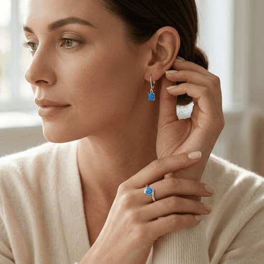 Black Opal Ring & Triplet Opal Earrings Set - Australian Opal Cutters and Pearl Divers