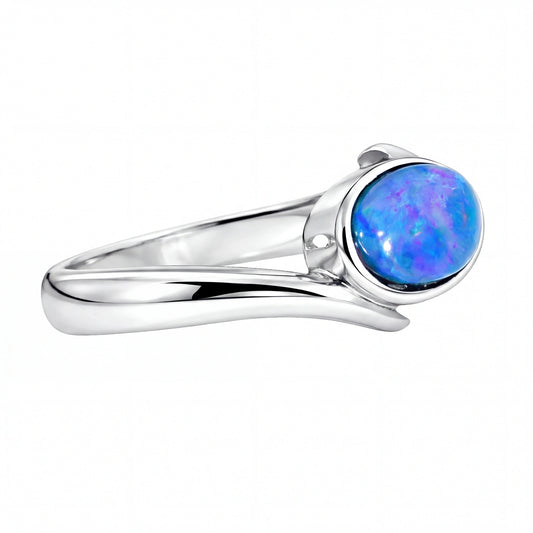 Dark Opal Ring in Stainless Steel - Green-Blue - Australian Opal Cutters and Pearl Divers