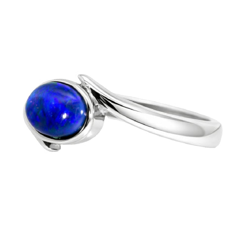 Dark Opal Ring in Stainless Steel - Green-Blue